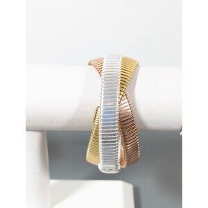 Mixed Metal Style Interlocking Triple Stretch Bracelet 7" Retro